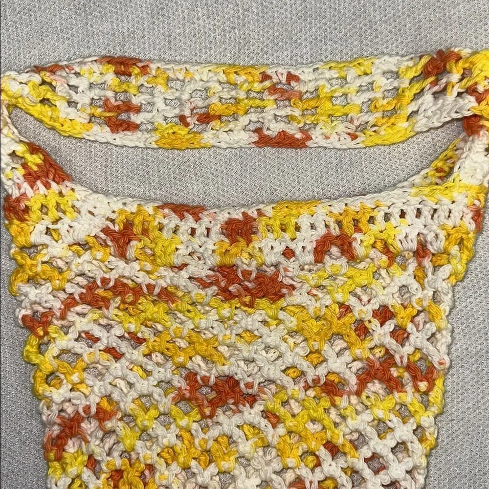 Handmade Crochet White Orange Yellow CandyCorn Colored Small Fishnet Market Tote